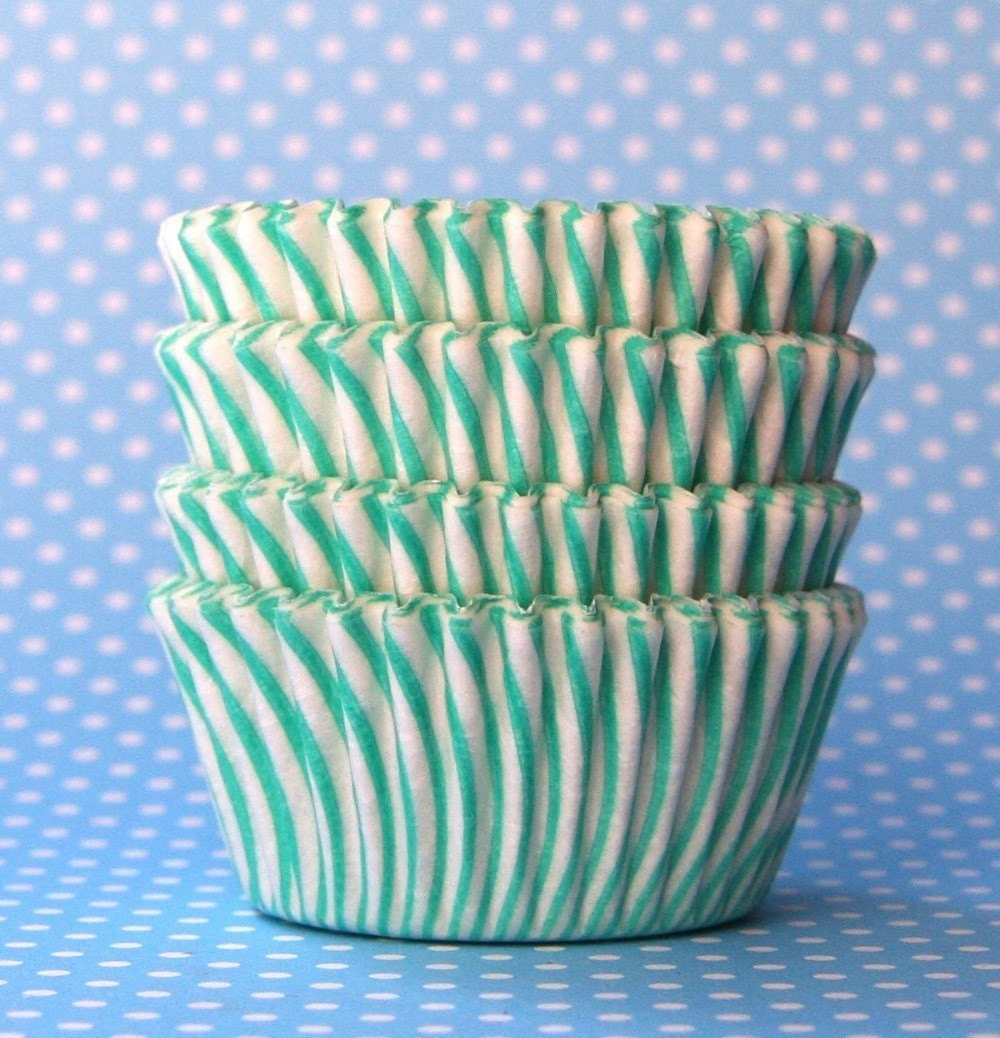 MINI Turquoise Striped Cupcake Liners (60) Il_570xn