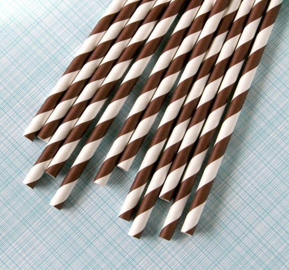 Brown Striped Paper Straws with DIY Flags (200) Il_570xn