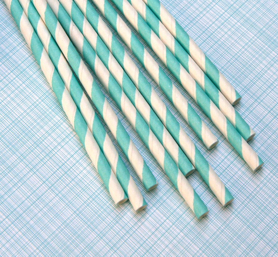 Aqua Striped Paper Straws with Free Printable DIY Flags (200) Il_570xn