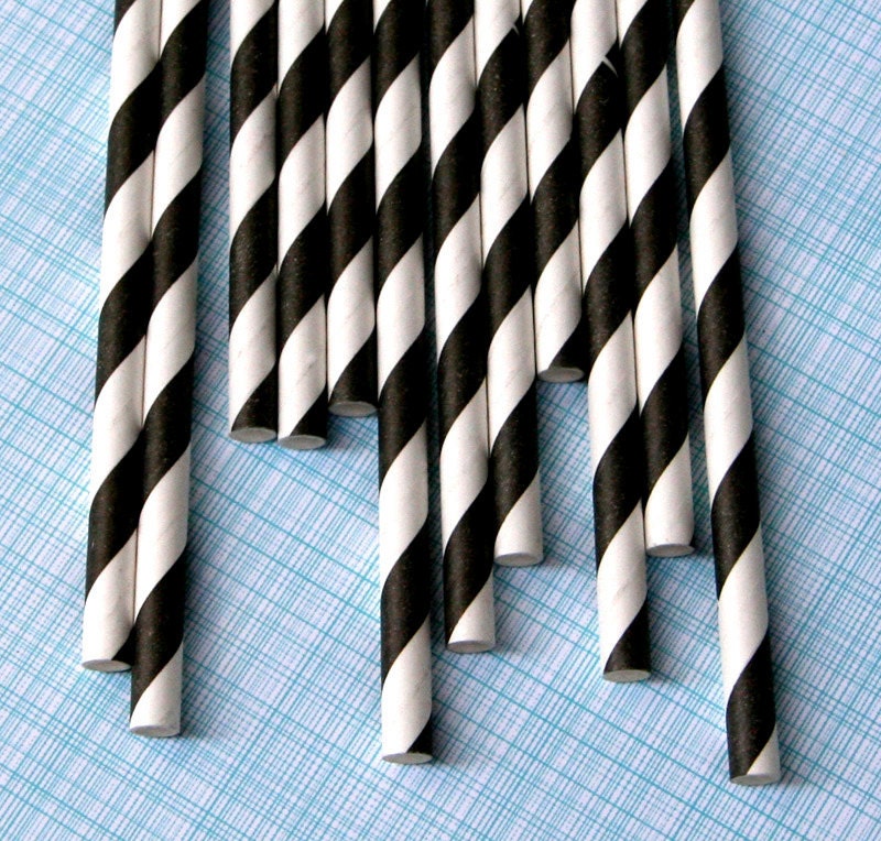 Black Striped Paper Straws with DIY Flags (25)