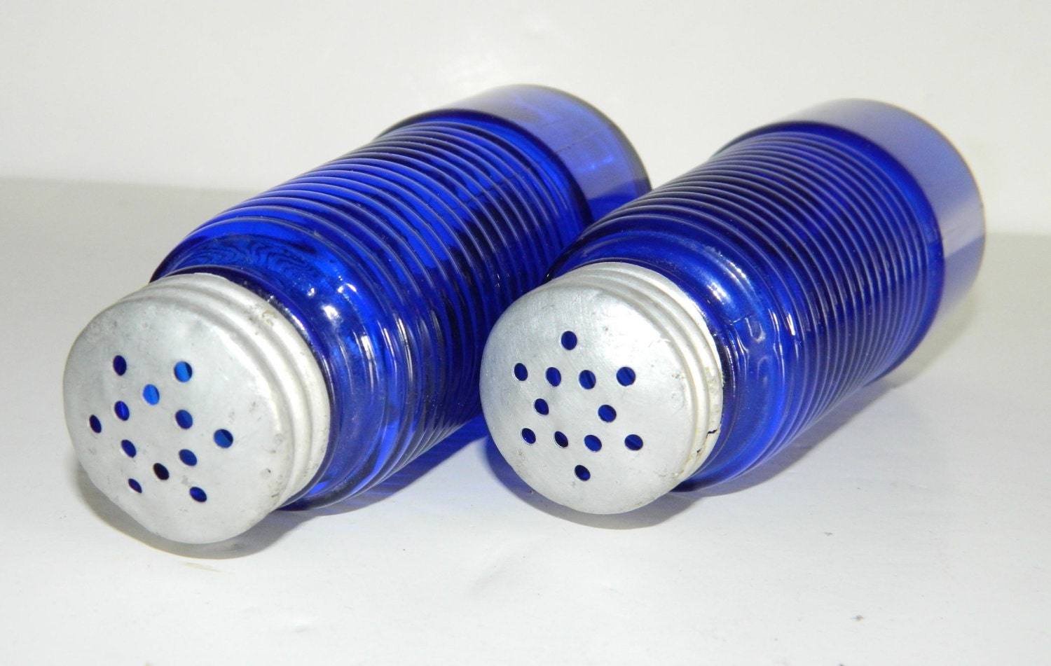 RESERVED FOR SD - Pair of Vintage, Cobalt Blue, Glass Shakers, Very Pretty, Would Make a Wonderful Hostess Gift During the Holidays