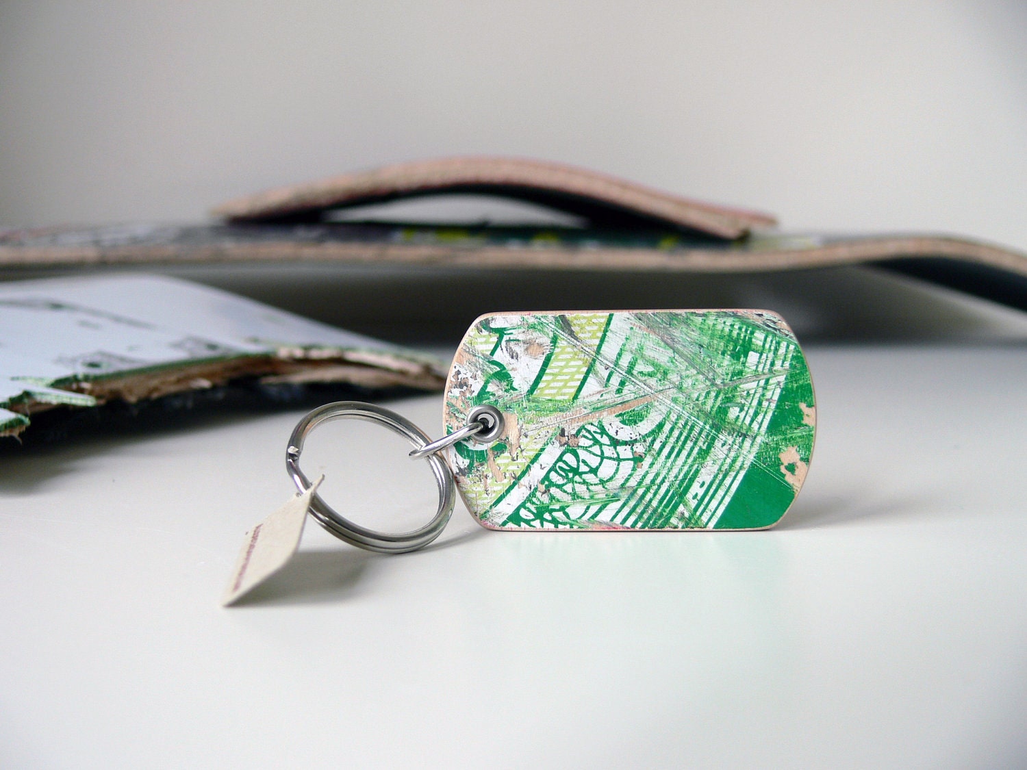Green Bank Note Graphic Recycled Wood Skateboard Dog Tag Keychain
