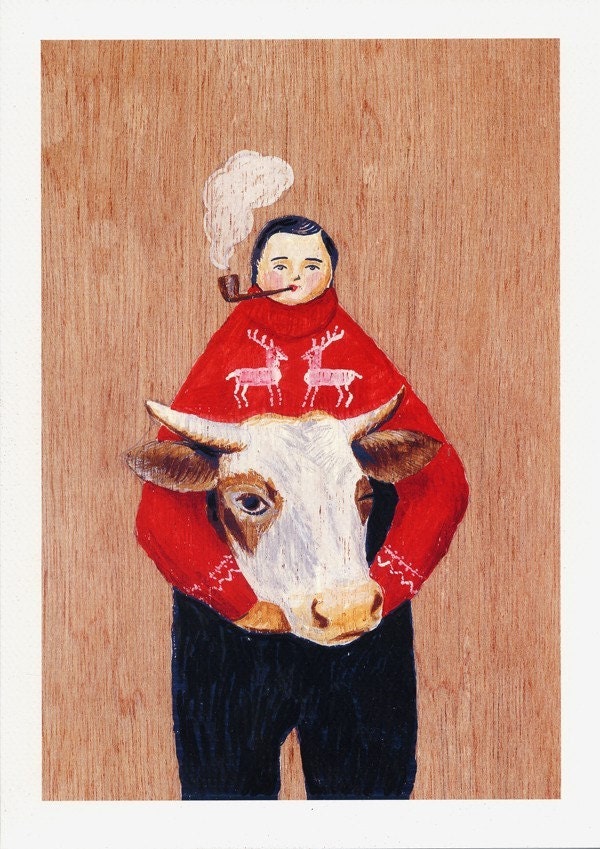 Fine art print -- Man and Cow