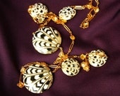 Chunky Necklace Black & White Cloisonne Necklace "Haute Hippie in Black Deco Shell" Black and White Chevron Motif Enamel Discs on Gold Chain