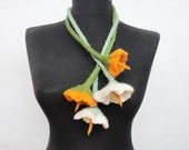 felted flowers cluster, summer necklace, eco friendly,statement necklace scarf lariat