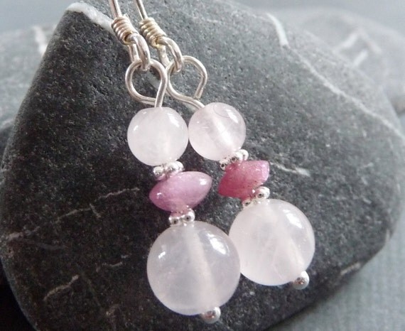 Pink Lady Rose Quartz and Sterling Silver Earrings