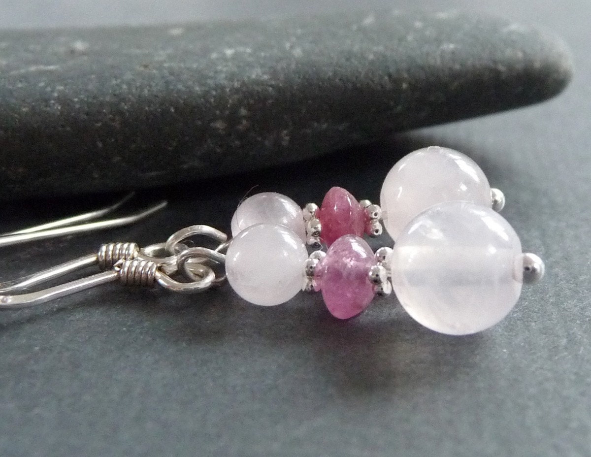 Pink Lady Rose Quartz and Sterling Silver Earrings