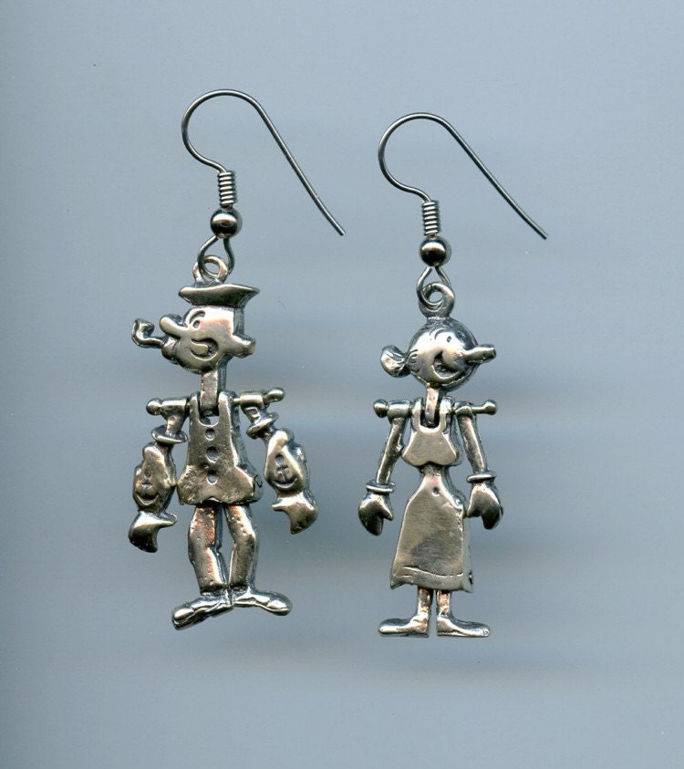 Silver Popeye Olive Oyl Earrings