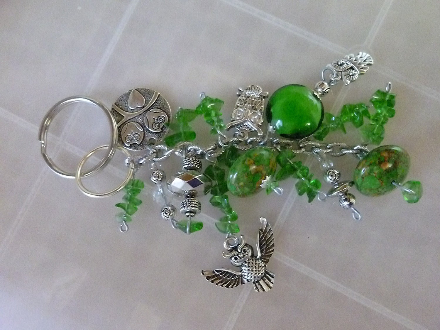 5 inch Owl Chunky Bling Keychain with Metal and Glass Beads - dangle