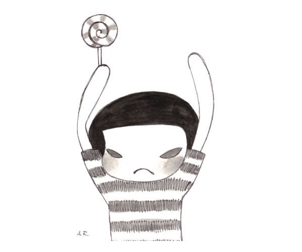 angry little girl 4x6 original illustration