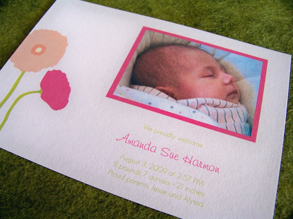 Modern Poppy Custom Photo Birth Announcement Sample