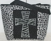 Rhinestone Animal print Cross Tote / Black and Grey Leopard Print / Ready To Ship
