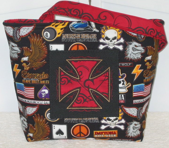 Skull Tote Iron Cross Biker Purse Medium Bag Ready To Ship