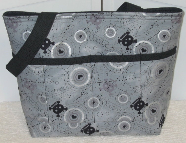 Funky Girl Skull Tote Black and Grey Large purse Ready to Ship