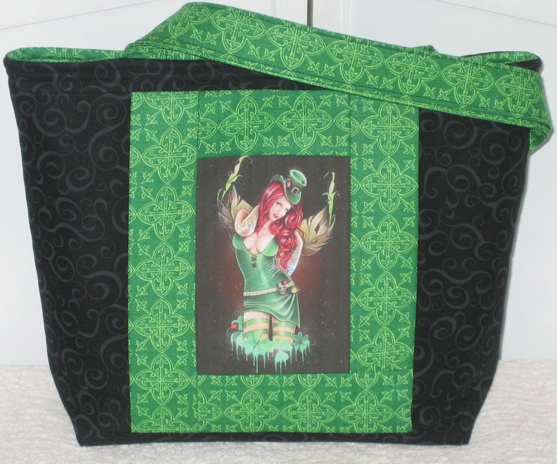 Celtic Fairy Medium Tote Bag Irish Pin Up Girl Emerald Green Ready To Ship