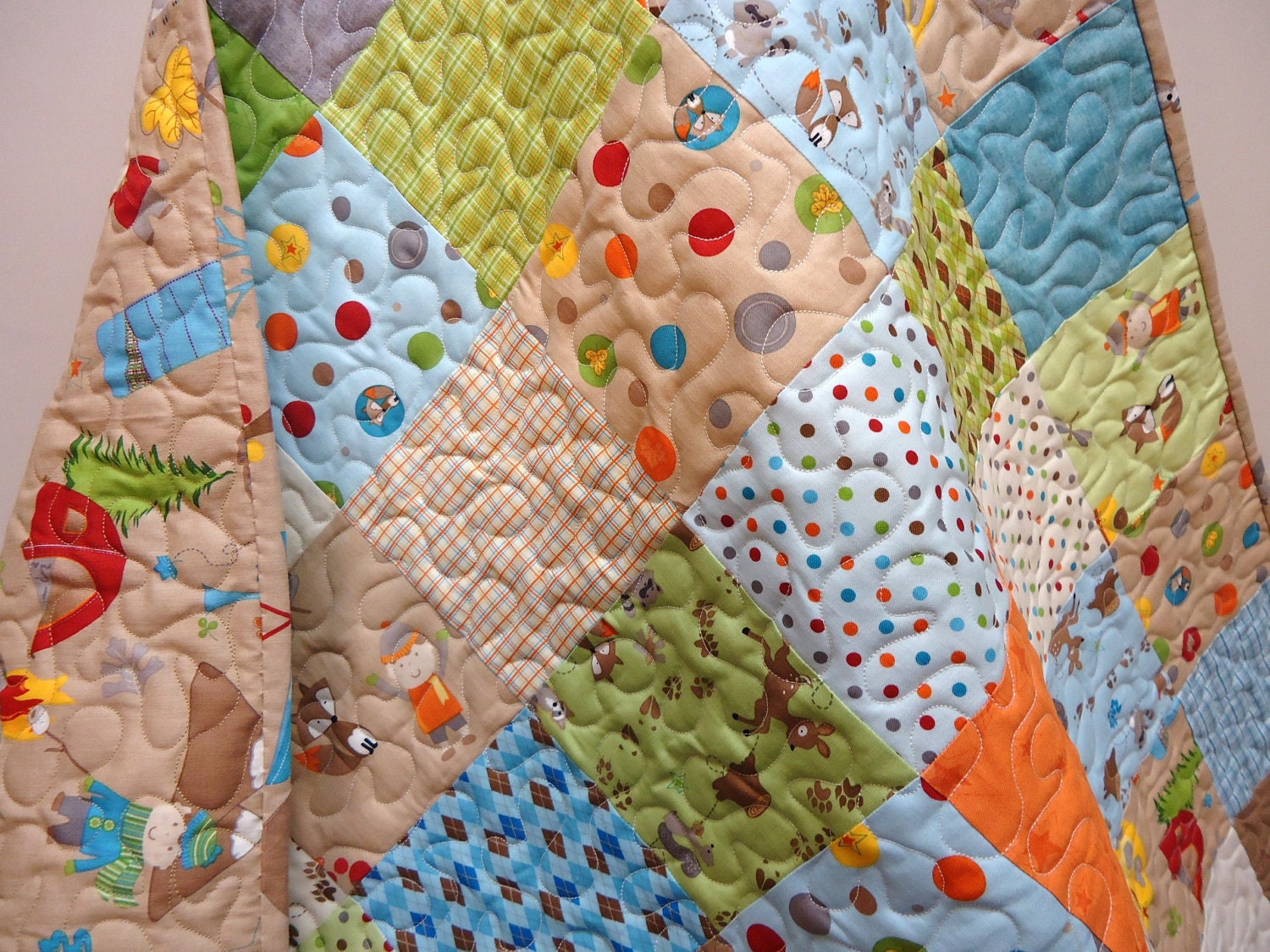 Baby Boy Quilt -  Baby Bedding Quilt - Modern Patchwork Quilt - Fox Trails