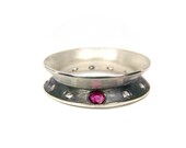 Fun Silver Ring Ruby White Sapphire  - Fancy Rim