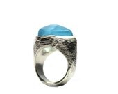 Chunky Silver Raw Sky Blue Topaz Ring - Chunky Blue