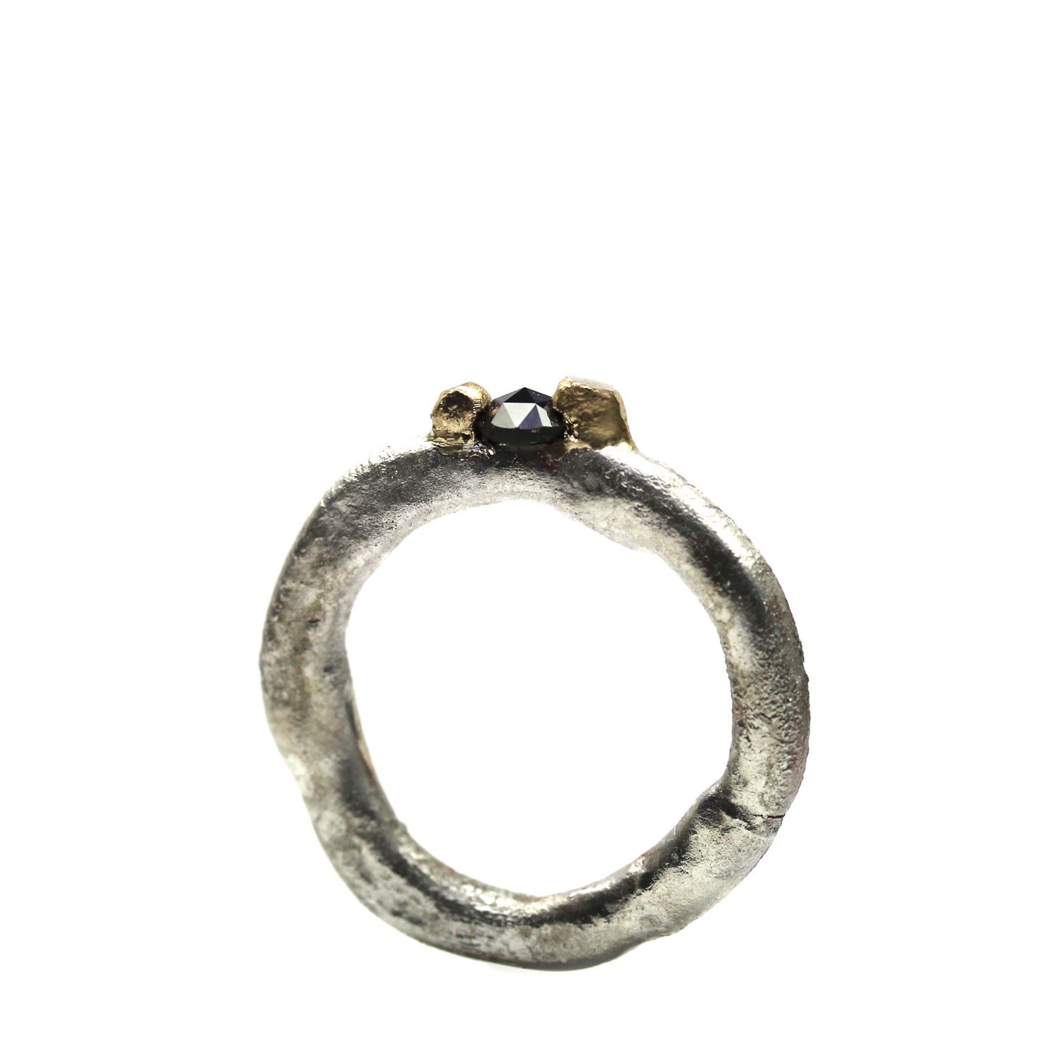 Primitive Silver Gold Black Diamond Ring - Primeval Brilliance