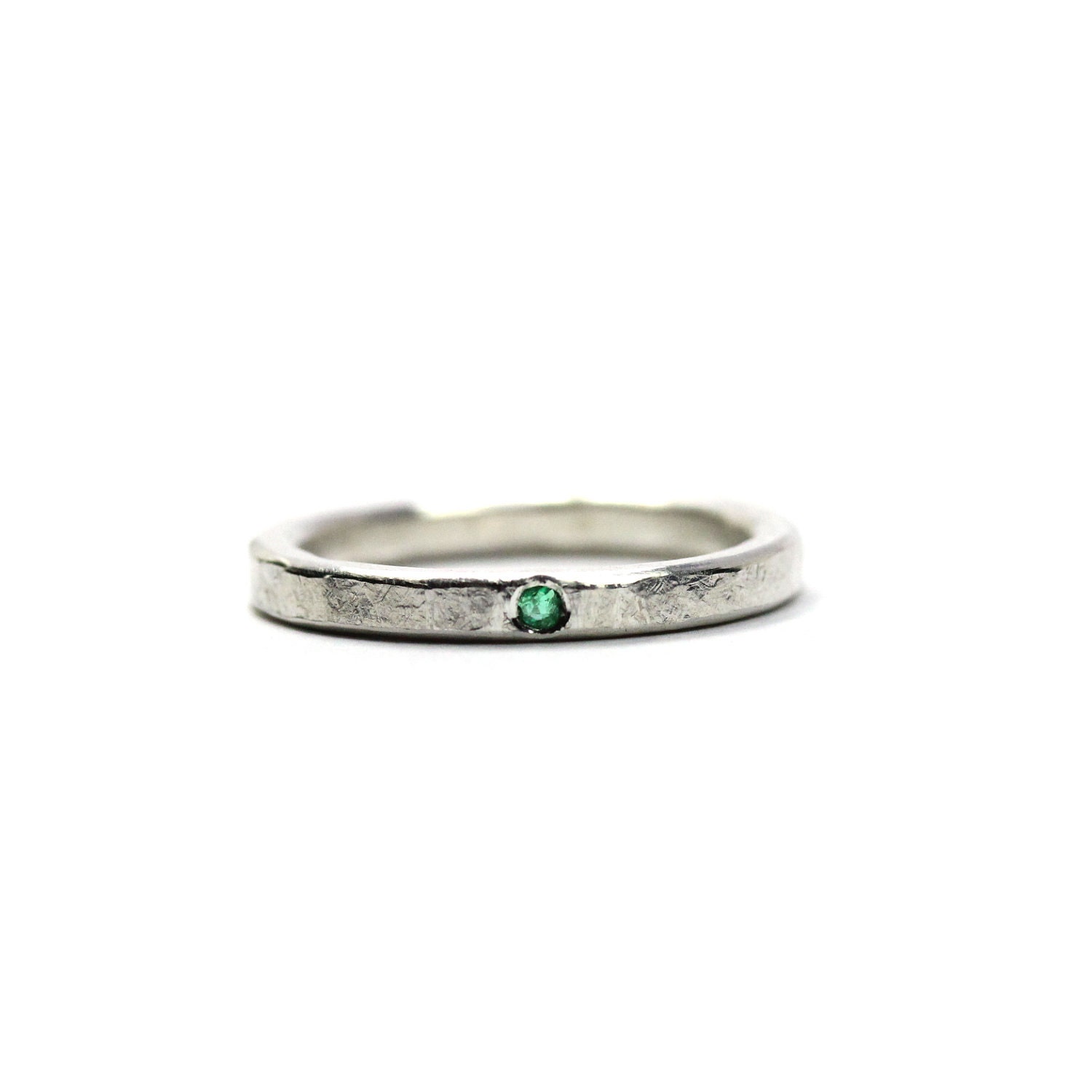 Delicate Silver Emerald Wedding Ring - Beryl Dab