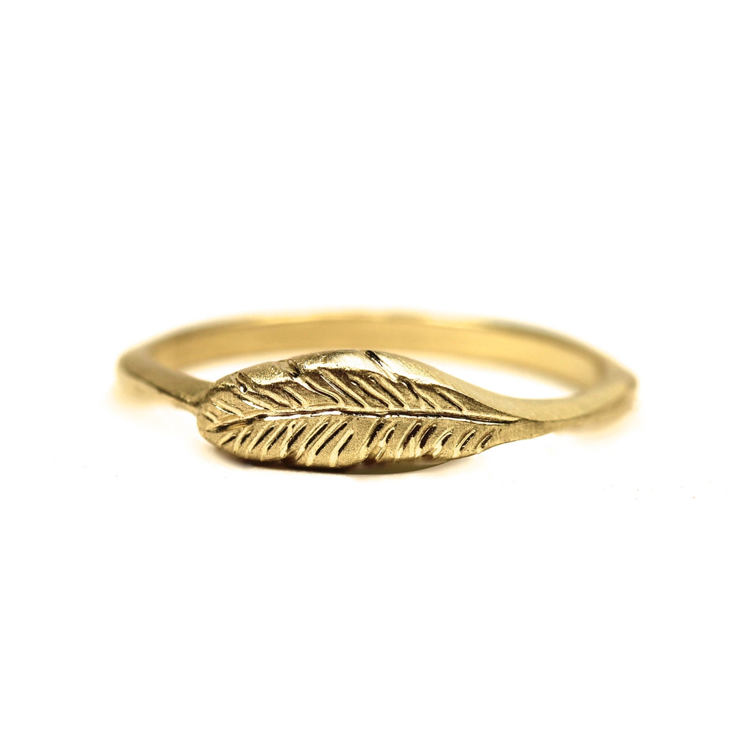 Organic 14K Yellow Gold Feather Ring - Feather's Gold - NangijalaJewelry