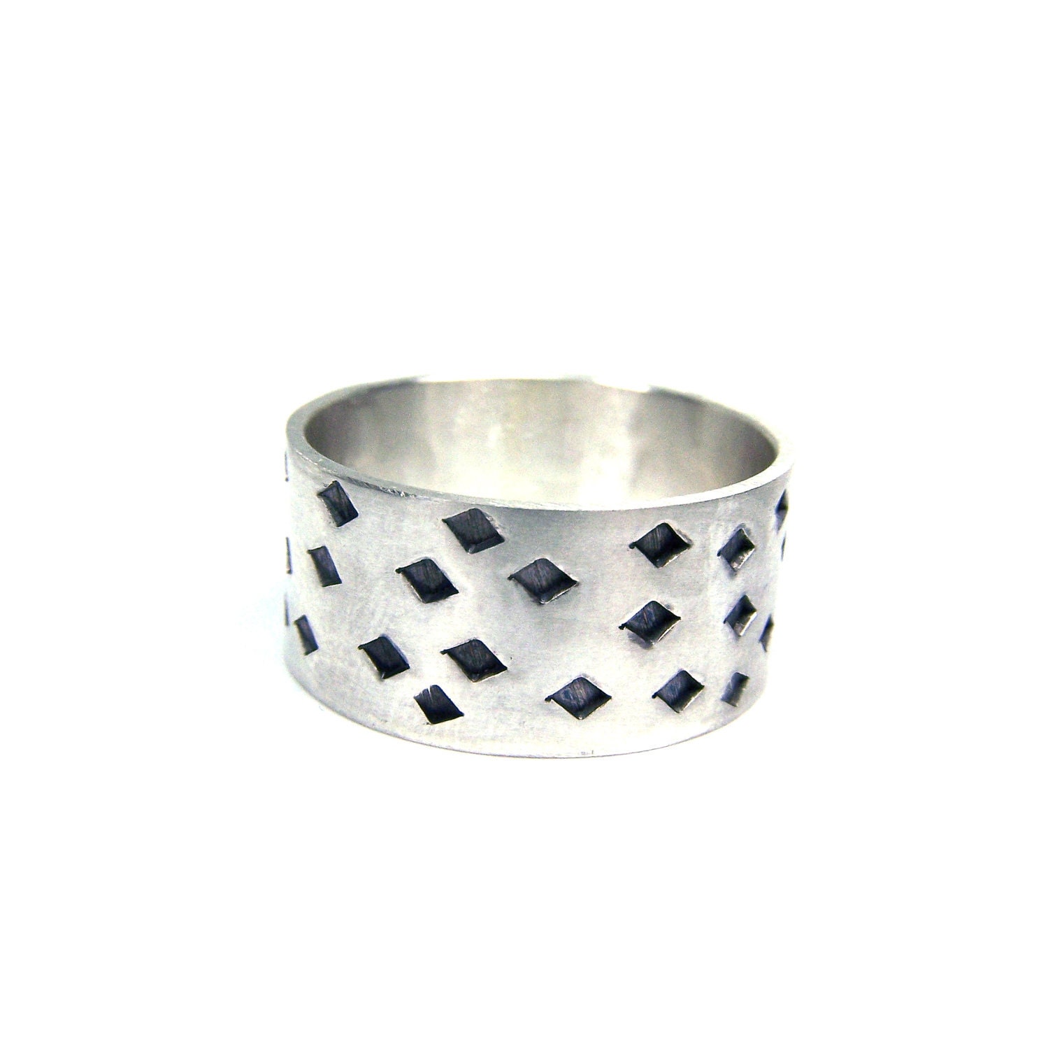 Men's Silver Diamond Shape Ring - Diamond Punch