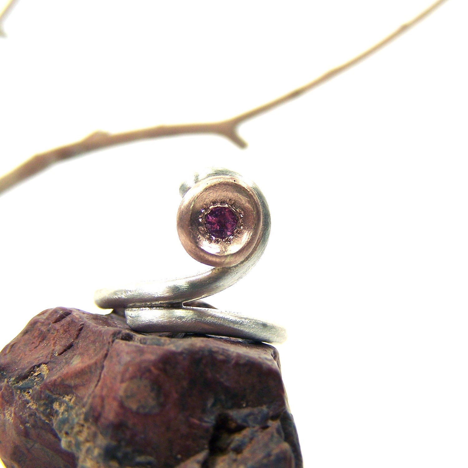 Silver Rose Gold Pink Tourmaline Ring - Pink Cobra