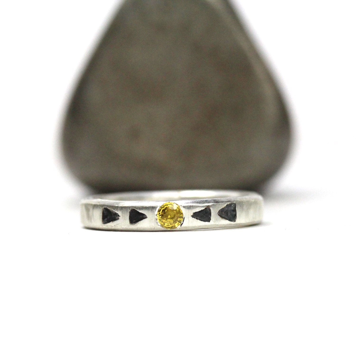Silver Sun Yellow Sapphire Triangle Ring - Sun Geometry
