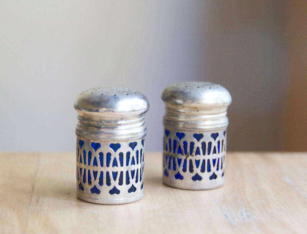 Silver and Cobalt Salt and Pepper Shakers, On Sale