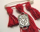 Love Always Red Beaded Tassel Brooch with Sterling Silver