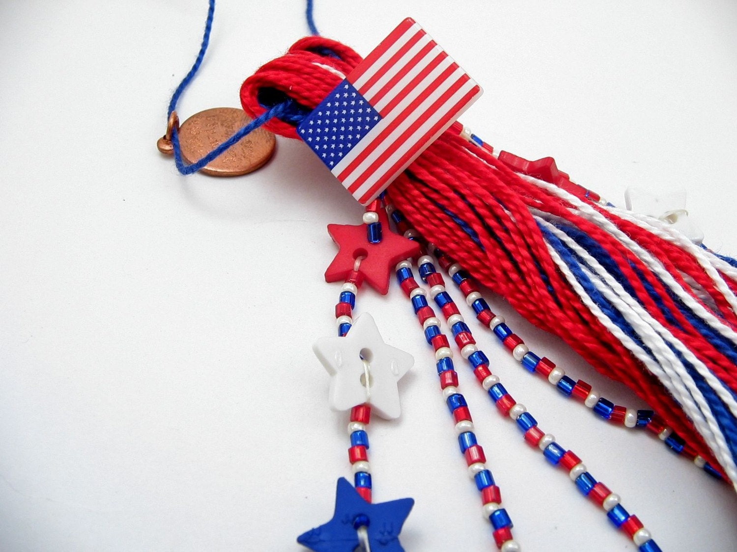 Americana Red White and Blue Beaded Patriotic USA Tassel