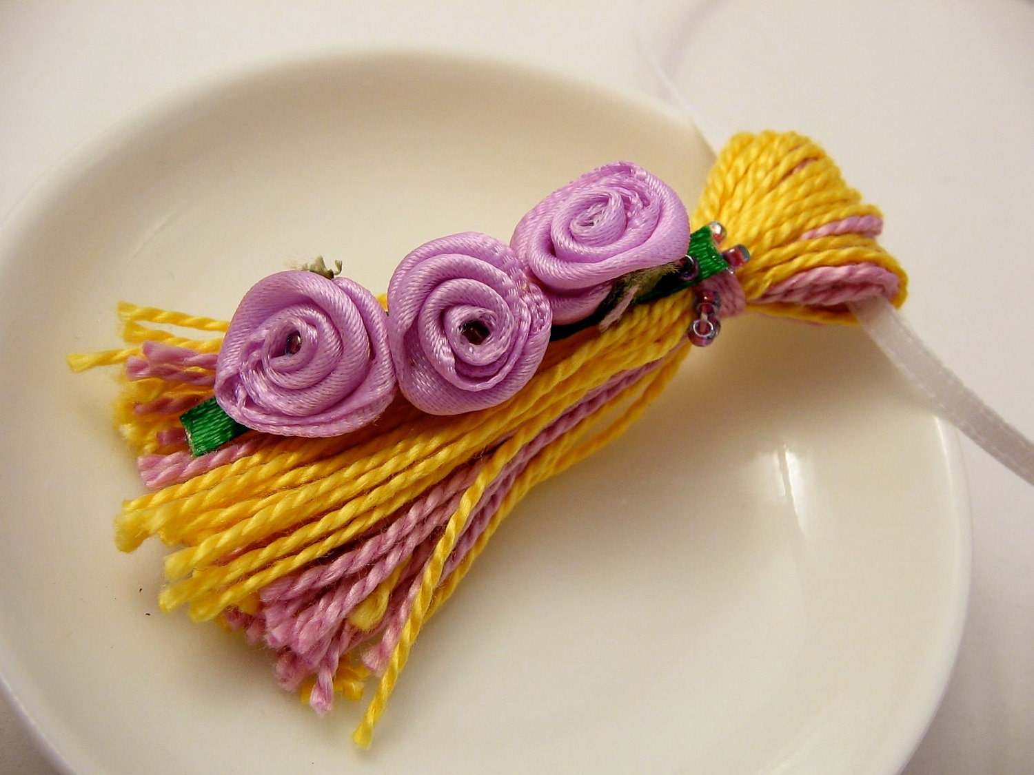 Purple Roses on Yellow and Purple Spring Easter Wedding Ornament Gift Decoration Tassel