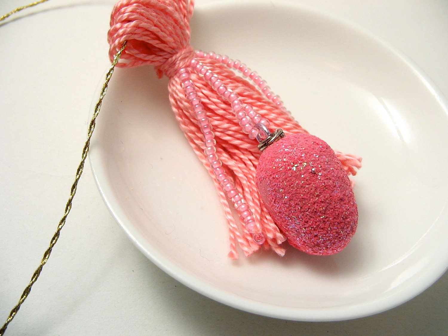 Pink Easter Egg Beaded Tassel Ornament Decoration