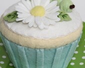 Felt Cupcake Garden Caterpillar And Daisy With Robin's Egg Blue Liner