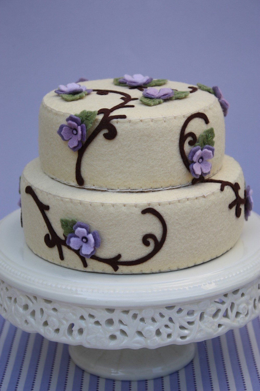 SALE Felt Vanilla Cake With Lavender And Purple Violets