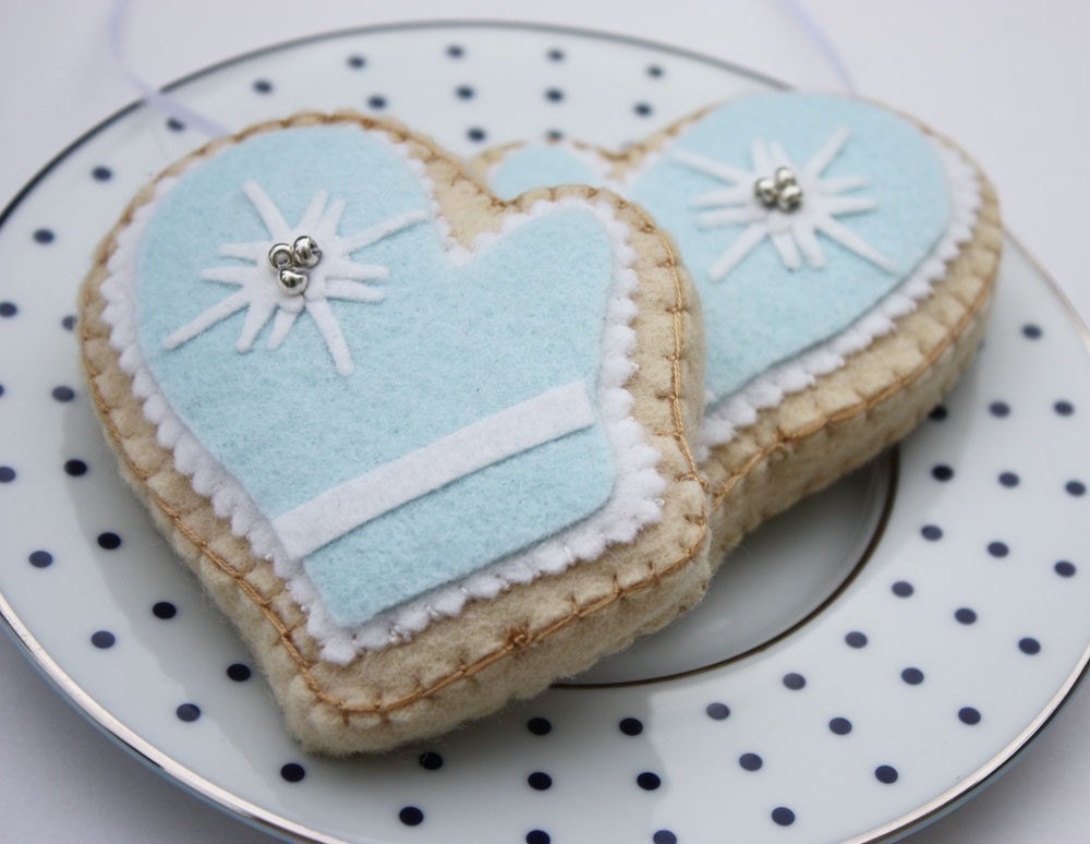 Felt Sugar Cookie Ornaments Blue Mittens