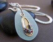 Barefoot Sea Glass Pendant - Sterling Silver Flipflop with Swarovski Crysta Necklace