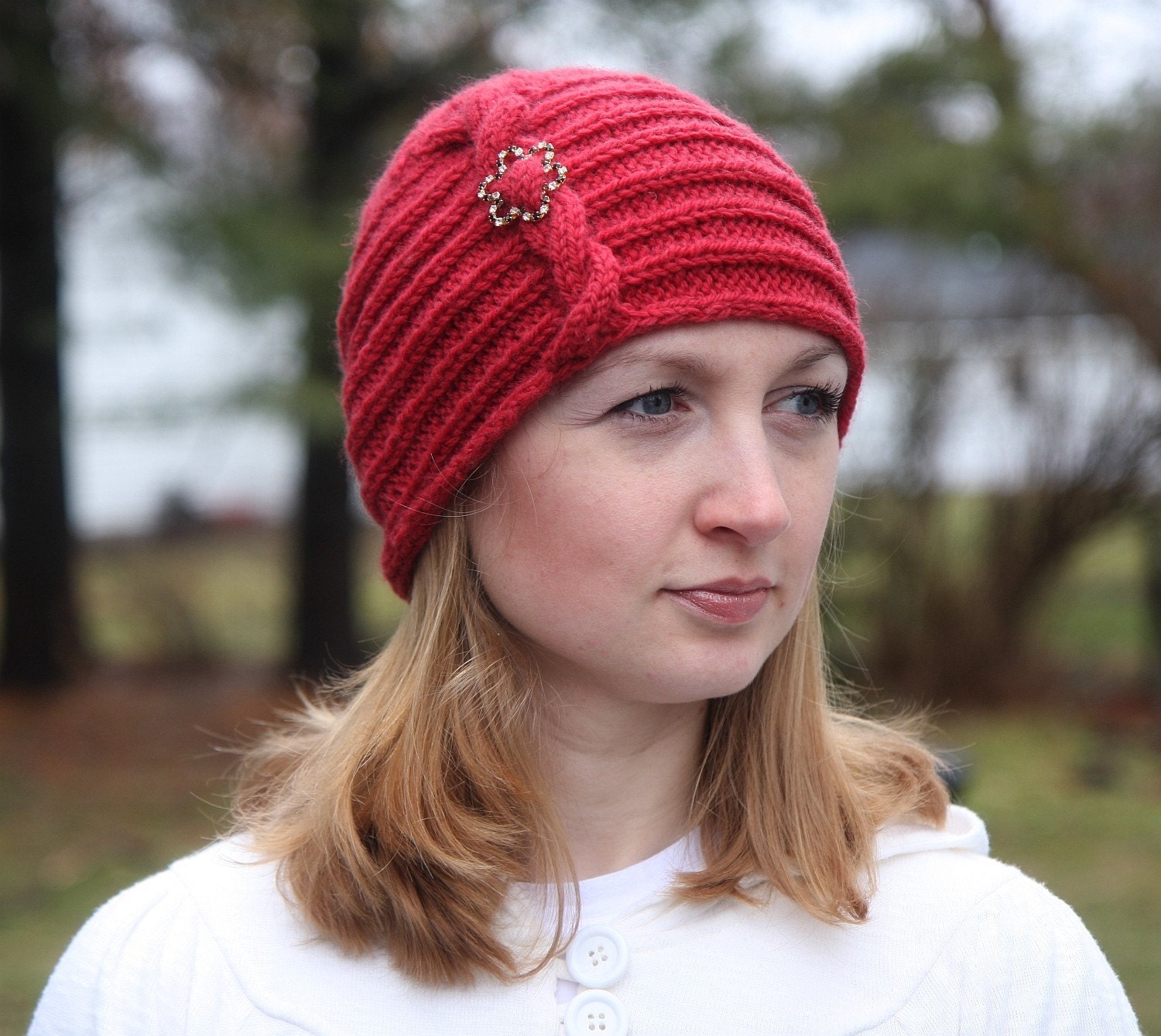 Red Knitted Cloche Hat