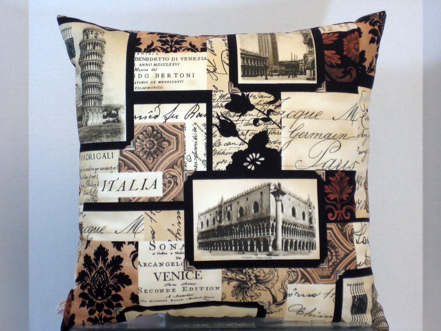 Pillow Memories of Italy with Vintage Photographs and Italian Script