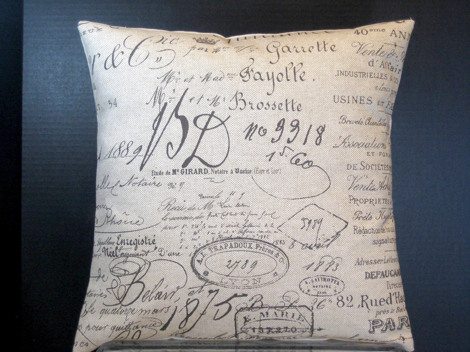 Pillow Cover 16 by 16 Inches Paris Document French Script Fabric