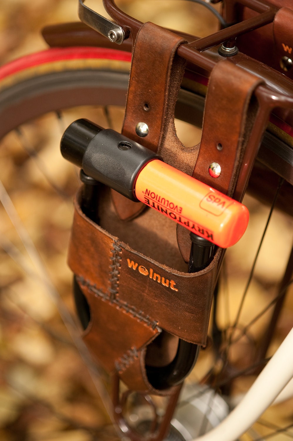 Leather Bike U-Lock Holster - Rack-Mounted - - for 5.5" x 7.25" U-Lock