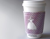 Recycled Necktie Coffee Koozie - Pink with Wedding Dress Applique