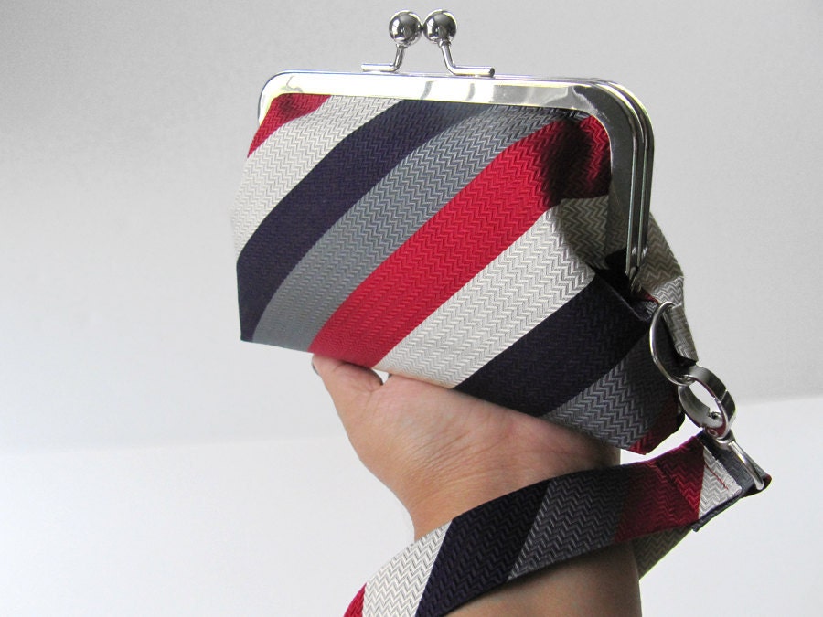Patriotic Red White Blue Stripes Recycled Necktie Wristlet