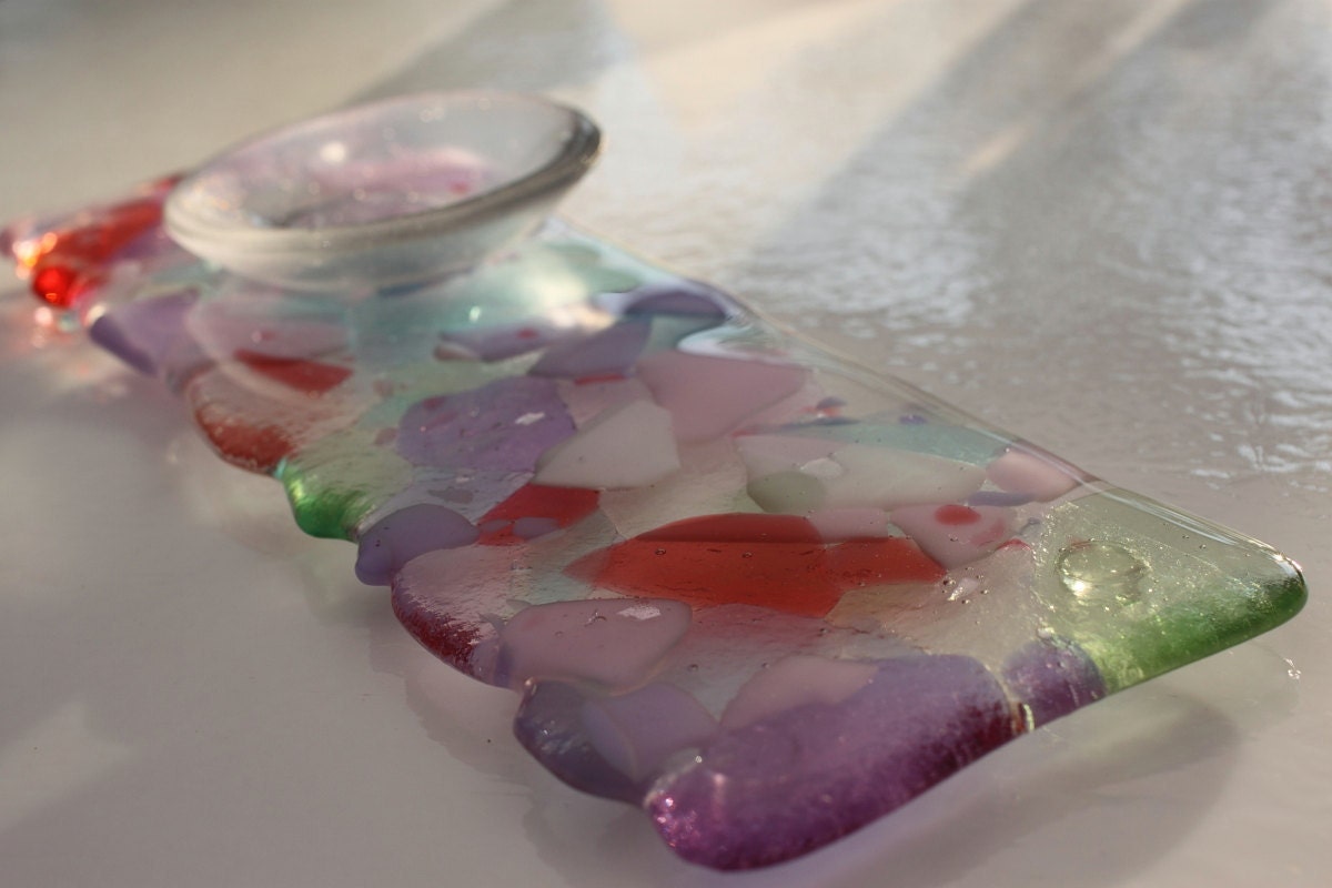 Fused Glass Window Sill Coaster - Pastel Depths Confetti