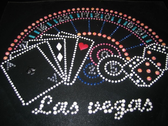 LAS VEGAS Casinos, Gambling- Iron-On Rhinestone Applique Transfer- Roulette Dice Blackjack Poker DIY