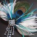 Peacock Feather Fascinator Flower Fan (Made to Order) Rhinestone Vintage Hair Clip Bridal Party Wedding Blue Green Turquoise Bridesmaids