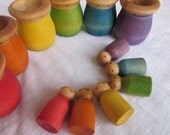 Childrens Wood Matching Game and Play Set - Rainbow Babies in a Tin Storage Box
