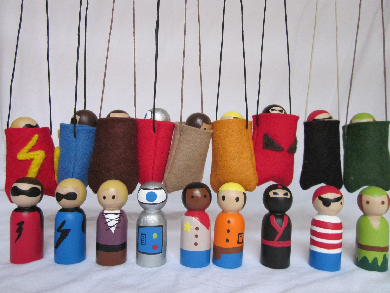 Boy Peg Doll Pouch - Doll Necklace - Take Along Dolly - Pocket Pal