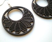 Chocolate Brown Wooden Round Filigree Earrings