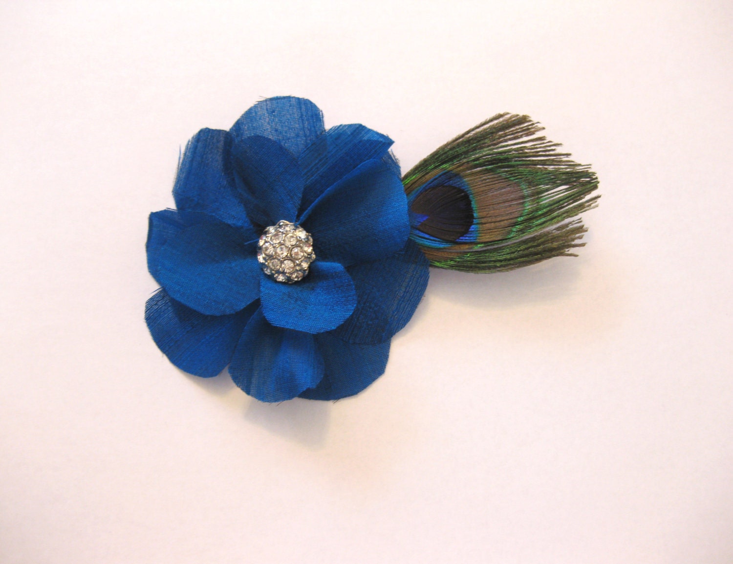 Bridal hair flower with peacock feather, weddings, spring wedding, summer wedding, silk facinator, rhrinestone